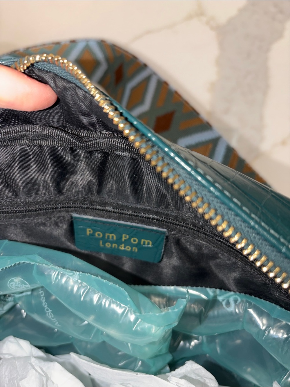 Pom Pom London marine blue green croc City Plus Crossbody bag purse - Picture 7 of 7